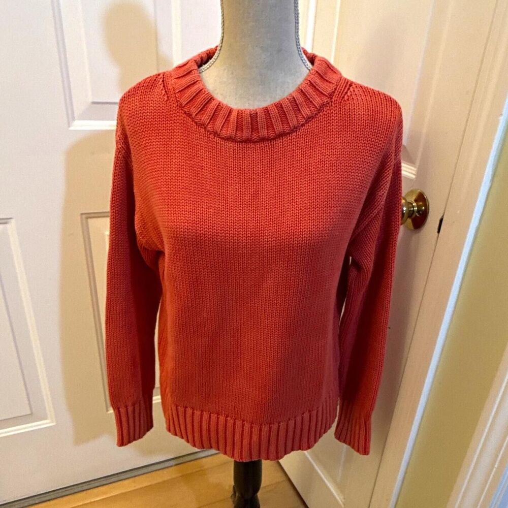 Chunky Sara Campbell Nantucket Red Knit Crewneck Pullover Sweater 100% Cotton S